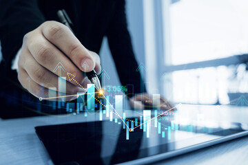 Leinwandbilder - Financial marketing graph,business increase, profit,goal,grow,analysis, development and success.Profit stock market chart. Business growth graph and investment analysis.	