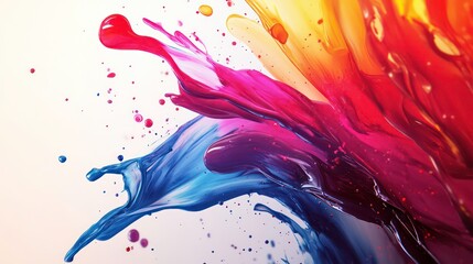 Wall Mural - Vibrant colorful paint splashes explode against a white background.