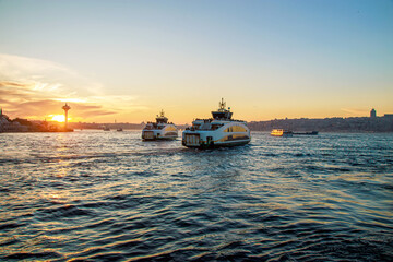 Wall Mural - colorful sunset in the bosphorus in istanbul, constantinople