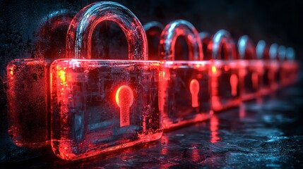 Glowing red and blue padlocks set against a dark background, illustrating concepts of cybersecurity and data protection