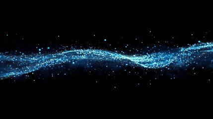 Fototapete - Abstract blue wave particles on black background.