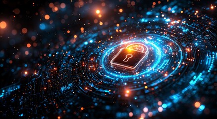 Futuristic interface equipped with state-of-the-art network security protocols and digital safeguards