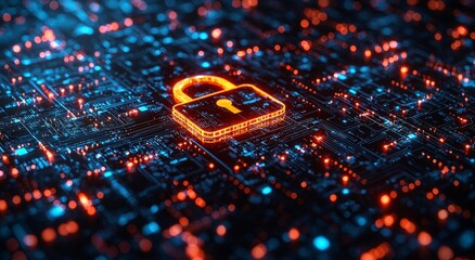 Advanced network security protocols and digital protection in a futuristic interface