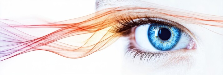 Poster - Close up view of a human eye revealing vibrant blue color and delicate features capturing intricate details. Generative AI