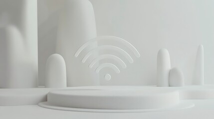 Aufkleber - Minimalist white 3D render of a wifi symbol on a pedestal.