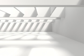 Wall Mural - Minimalist architecture design with sunlight patterns on white walls. 3d render