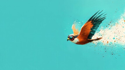 Wall Mural - a bird soaring in a blue sky, adorned with white and orange feather patterns on its wings