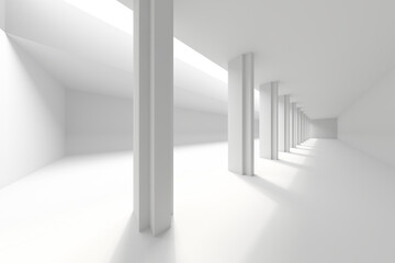 Wall Mural - Endless white geometric corridor with symmetrical columns. 3d render