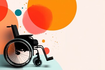 Aufkleber - A flat depiction of a modern wheelchair with clean, geometric shapes in muted pastel colors, set against a plain background