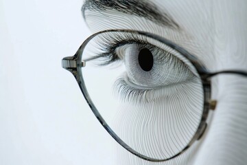 Aufkleber - Close up view of a human eye wearing stylish eyeglasses showing intricate details and reflections. Generative AI