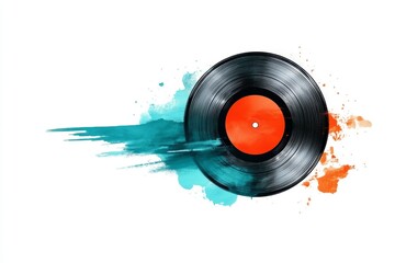 Leinwandbilder - A minimalist illustration of a vinyl record, with clean, sharp lines and a simple, vibrant label at the center, set against a white background