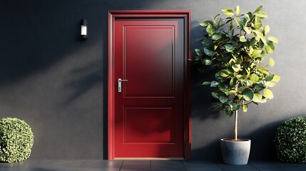 Wall Mural - A back door with a glossy finish in deep ruby red 