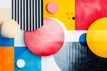 Leinwandbilder - A playful design of abstract geometric shapes in bright primary colors, set against a crisp white background for a cheerful wallpaper