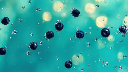 Canvas Print -   A cluster of bubbles floating over a blue body of water with bubbles on top