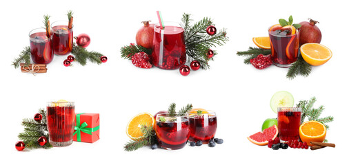 Canvas Print - Different Christmas cocktails isolated on white, set