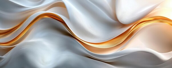 Wall Mural - abstract white and gold wave shapes in a smooth flowing design