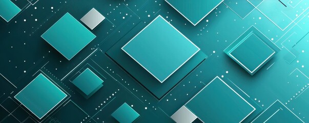 Wall Mural - abstract teal and white geometric background with layered squares