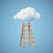 © Angelina - A wooden ladderascending to a white cloud on a light blue background, depicting ideas of progress and development