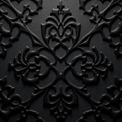 Intricate black lace pattern on dark backdrop, abstract, monochrome