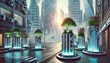 © Oxy Maru - Futuristic planters with integrated air purifying systems enhancing urban ecosystems.