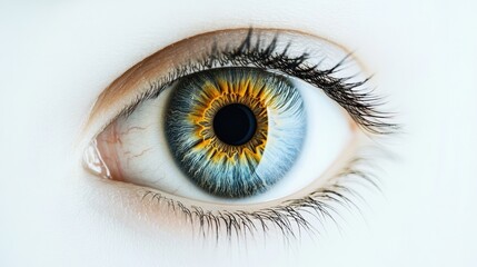 Poster - Close up view of a human eye showcasing intricate details of iris and eyelashes. Generative AI
