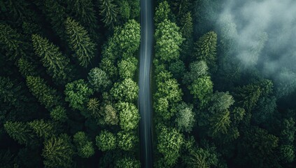 Wall Mural - Aerial view of tropical forest with morning fog, nature landscape background