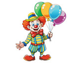 Cheerful clown waving with festive balloons