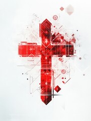 Leinwandbilder - Prominent red cross abstraction illustrating modern design concepts and digital art techniques. Generative AI
