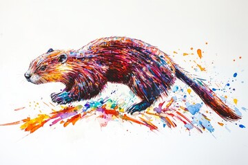 A watercolor illustration of a beaver resting on a branch