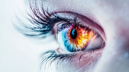 Poster - Close up view of a captivating human eye showcasing vibrant colors and intricate details. Generative AI