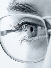 Poster - Close up of a human eye showcasing intricate details and reflections within the glasses during daylight. Generative AI
