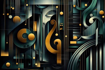 Wall Mural - dynamic art deco graphic design with abstract geometric shapes