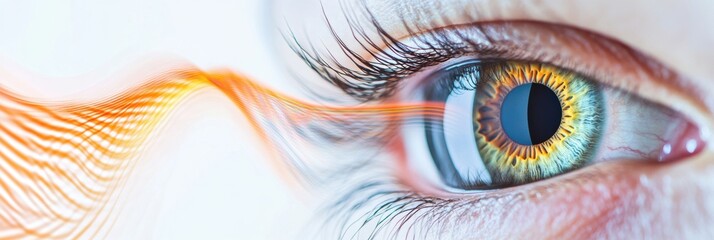 Aufkleber - Close up view of a vibrant human eye showcasing intricate details and colors with artistic wave patterns. Generative AI