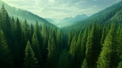 An overhead aerial view of a stone river amidst pine trees. A peaceful natural setting in autumn. High green fir forests rise on the mountain ridges. A cinematic travel adventure to the Carpathian