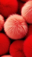 Wall Mural - Vibrant red silky fur balls create an elegant wallpaper design with fluffy texture and smooth appearance in close-up details