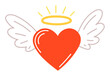 © Kara Nich - Heart with wings and nimbus symbol of affection, relationship, romantic. Hand drawn, line illustration for prints, valentine's day cards. Isolated vector illustration. Edillustration. Editable stroke.