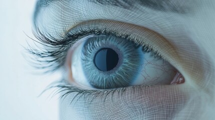 Poster - Close up of a human eye showcasing detailed iris and pupil structure with vibrant colors and intricate patterns. Generative AI