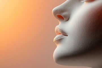 Poster - Artistic close-up of a smooth facial profile with soft lighting highlighting features in a serene setting