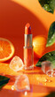 © RicardoLuiz - Vibrant Orange Lipstick Displayed with Citrus, Ice, and Nature Elements Background