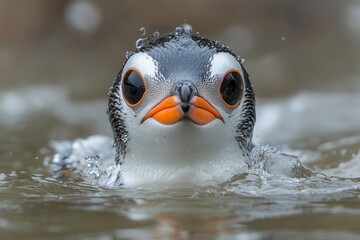 Wall Mural - a charming gentoo penguin stands confidently in crystalline water, showcasing its distinctive featur