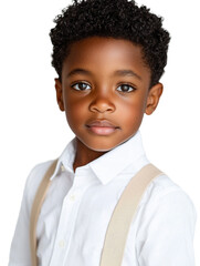 Wall Mural - Young boy with a white shirt and suspenders poses for a photo