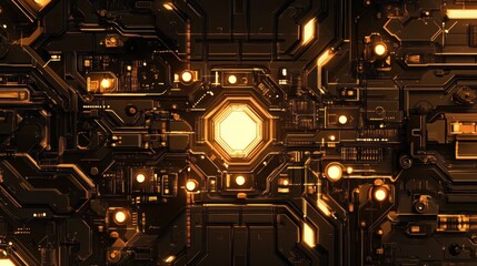 Abstract Futuristic Technology Background: Golden Circuitry