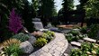 © shikatso - Backyard oasis waterfall garden design rendering