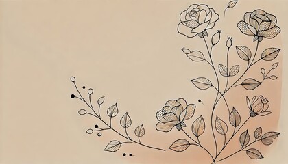 Wall Mural - Beige gradient background with minimal black rose outlines scattered organically for contemporary.