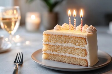 Sticker - Celebration cake with lit candles, dessert ready for a special occasion at a beautifully set table