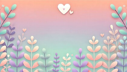 Wall Mural - Soft pastel ombre background in peach, mint, and lavender with a heart shaped sticker for text.