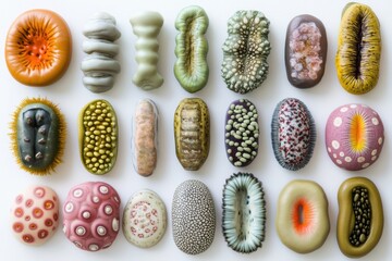 Fototapete - Evolving bacteria showcased in a vibrant sequence depicting diverse forms and textures under laboratory conditions. Generative AI
