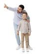 © New Africa - Happy father with his cute little son looking at something on white background