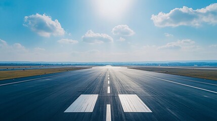 Canvas Print - Runway, asphalt, airport, perspective, summer, sun, sky, clouds.