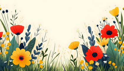 Sticker - Spring floral meadow banner, illustration